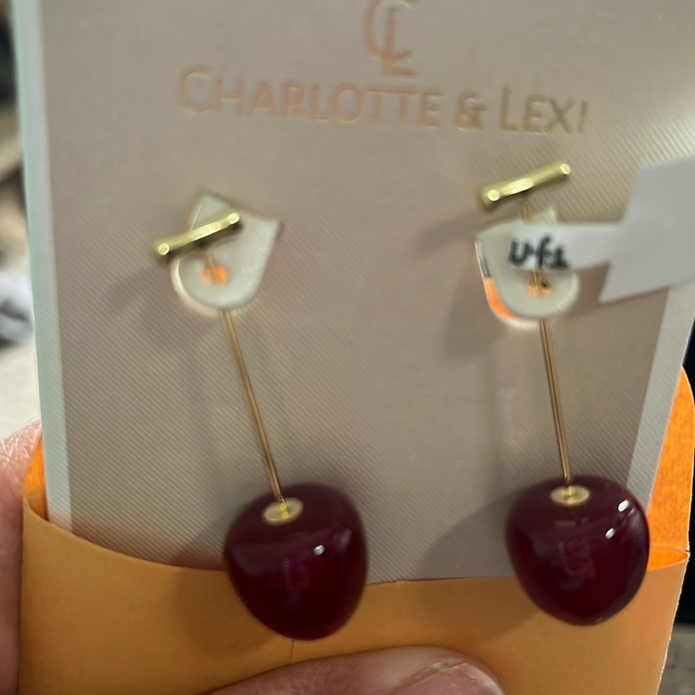 Gold and Red Earrings Cherry earrings